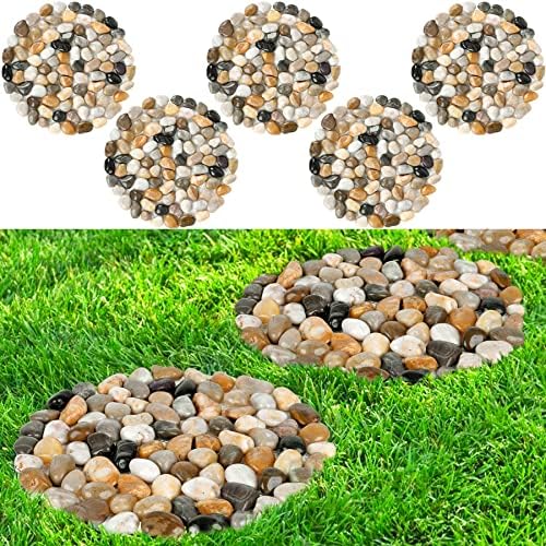 River Rock Stepping Stones Outdoor for Garden Walkway, 12 inch Diameter 5 Pcs Round Shape Paver Step Stones Polished Pebble River Stone Mat for Yard Lawn Patio Pathway Walk Way - Multi-Color by dojobkinb
