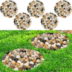 River Rock Stepping Stones Outdoor for Garden Walkway, 12 inch Diameter 5 Pcs Round Shape Paver Step Stones Polished Pebble River Stone Mat for Yard Lawn Patio Pathway Walk Way - Multi-Color by dojobkinb