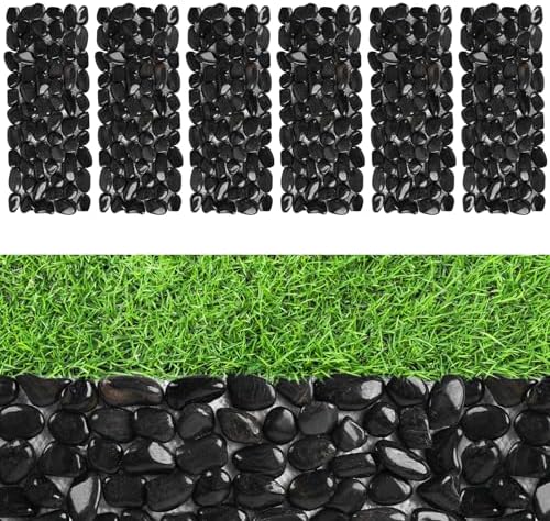 River Rock Stepping Stones Outdoor for Garden Walkway, 6 Pcs 16" L x 6" W Rectangle Shape Paver Step Stones Polished Pebble River Stone Mat for Yard Lawn Patio Pathway Walk Way - Black by dojobkinb
