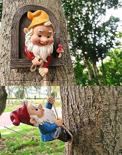 Resin Elves Statue,Dwarf Climbing Garden Sculpture,Gnome Tree Hugger Decor - Image 6