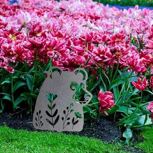 Animal Floral Metal Garden Stake | Raw Metal Patinas Over Time | Yard Art Decor Spring Summer Decorations Flower Bed Plant Stakes Marker (Bear) - Image 6