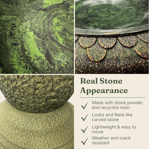 Pedestal Birdbath with Solar Fountain, Resin Stone Composite Outdoor Garden Decor, Standing Bird Bath for Outside Patio Yard, 23-Inch Tall, Garden Fountain, Resin Bird Baths, Hummingbird Bowl - Image 3