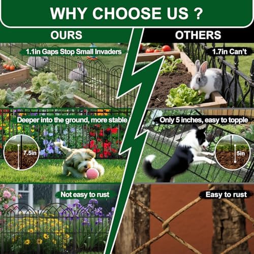 Decorative Garden Fence 17in x 10.8ft (10 Panels), Rustproof Metal No Dig Arched Garden Border Fencing with Stakes, Small Animal Barrier Flower Bed Fence for Yard Patio Outdoor Decor - Image 4