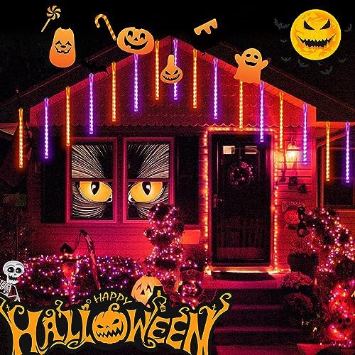 Halloween Meteor Shower Lights Outdoor 2 Pack 16 Tubes Orange and Purple - Image 4