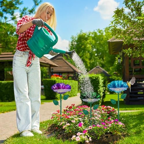 LemonRoad 6 Pcs Metal Flower Bird Baths with Stake for Garden Multicolor - Image 5