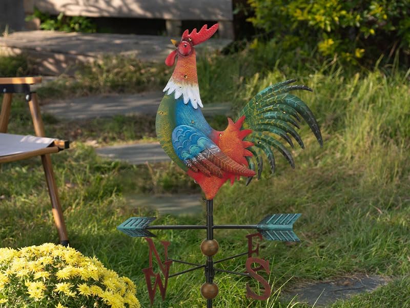 TERESA'S COLLECTIONS Garden Decor with Solar Outdoor Lights, Red Rooster Yard Art Sign for Outside, 39.4'' Metal Weathervane Decorative Garden Stake for Outdoor Decor Lawn, Gifts for Mom - Image 6