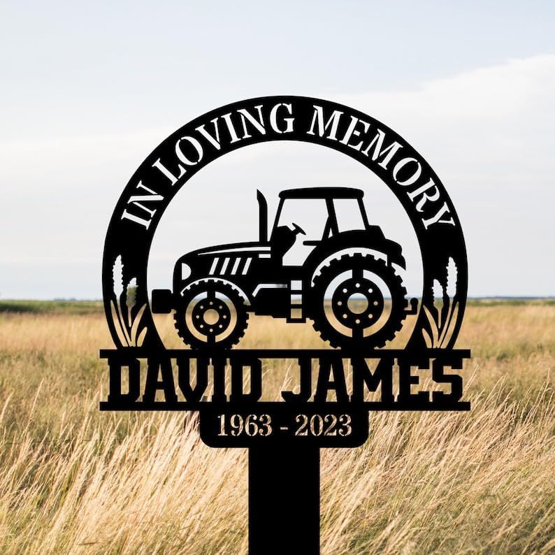 Personalized Memorial Plaques for Outdoors Tractor Farmer Grave Marker Metal Garden Stakes Farmer Memorial Gifts Sympathy Gifts for Loss of Loved One (Farmer 1) - Image 2