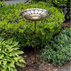 African Daisy Brass Stake Birdbath Antique Patina Finish Outdoor Garden Decorative Wildlife Water Bowl Yard Lawn Patio - Image 5