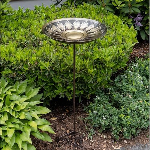 African Daisy Brass Stake Birdbath Antique Patina Finish Outdoor Garden Decorative Wildlife Water Bowl Yard Lawn Patio - Image 5