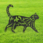 Floral Cat Metal Garden Stake Decorative, Elegant Floral Cutout Design Silhouette Gifts Statues for Yard Art, Outside, Patio, Outdoor Decor, Garden Decorations, Lawn Ornaments - 14" Black by SIGNLEADER
