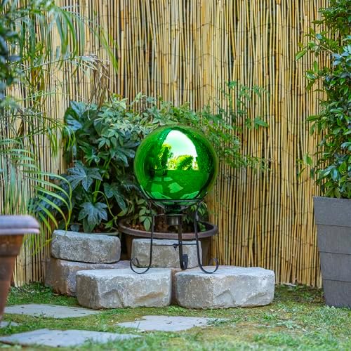 Alpine Corporation 10" Diamater Indoor Outdoor Glass Gazing Globe Festive Yard Decor, Green - Image 2