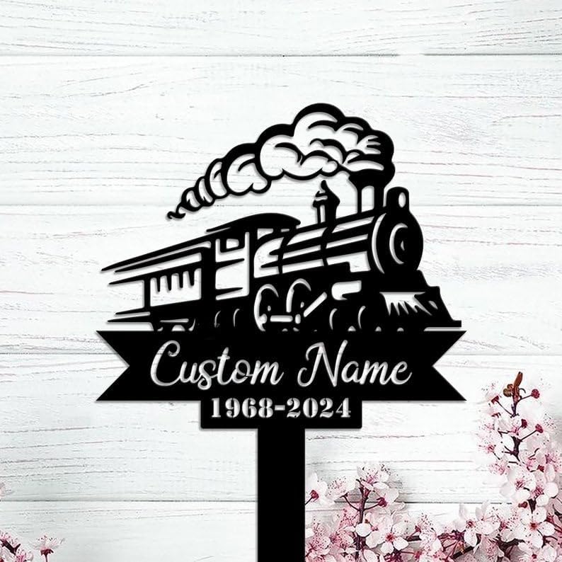 DINOMAN Personalized Memorial Plaques for Outdoors Train Grave Marker Metal Garden Stakes Train Driver Memorial Gifts Sympathy Gifts for Loss of Loved One (Train) by DINOMAN