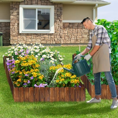Rustic Pine Wood Garden Fence - 26.2ft Total Length (2pcs 13.1ft L*12in H) Easy to Install Sturdy Wooden Landscape Edging Border, No Fading Planter Fencing for Yard Flower Bed Lawns Pathway Tree - Image 6