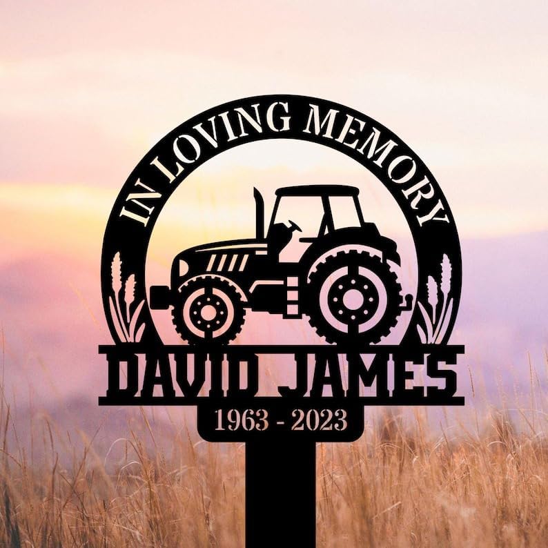Personalized Memorial Plaques for Outdoors Tractor Farmer Grave Marker Metal Garden Stakes Farmer Memorial Gifts Sympathy Gifts for Loss of Loved One (Farmer 1) - Image 3