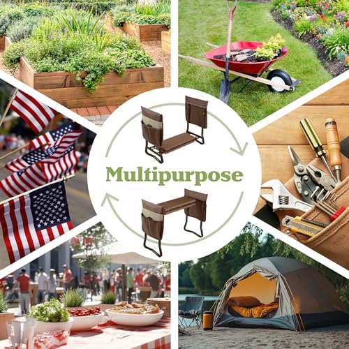 Pure Garden Garden Kneeler and Seat - 2-in-1 Foldable Garden Kneeling Pad and Stool with Removable Pockets for Gardening Tools - Gardening Gifts for Women, Mom, Dad, Seniors or Grandparents (Brown) - Image 6