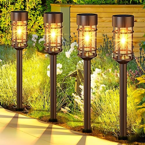 ILANCK Solar Pathway Lights Outdoor Solar Lights 8 Pack Metal & Glass Design - Waterproof Auto On/Off Bright Long-Lasting Garden Landscape Lighting Walkway Driveway by ILANCK