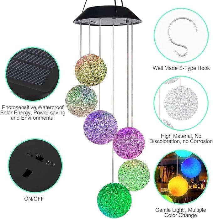 Hummingbird Solar Wind Chimes for Outside - Color Changing LED Outdoor Solar Lights Waterproof Windchimes, Home Garden Patio Yard Porch Decoration (Bead) - Image 5