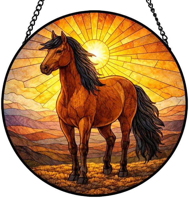 9.84 Inch Stained Glass Window Hanging Suncatcher Majestic Horse Colorful Glass Panel Sun Catcher for Window Window Hanging Decor for Home Housewarming Gift by Unknown