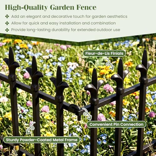 Giantex 10 Panels Decorative Metal Garden Fence, 18 FT No Dig Garden Border Fence with Fleur-de-Lis Finials, 17" H Heavy Duty Flower Bed Edging Fence, Folding Landscape Fencing for Yard, Pathway - Image 7