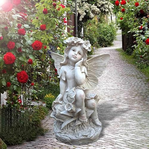12.8" Flower Fairy Garden Statue, Lovely Outdoor Angel Figurine - Image 5