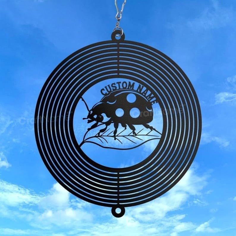 Personalized Ladybug Metal Wind Spinner, Custom Hanging Yard Art, Nature Inspired Outdoor Decor (Ladybug Garden Wind Spinner) - Image 2