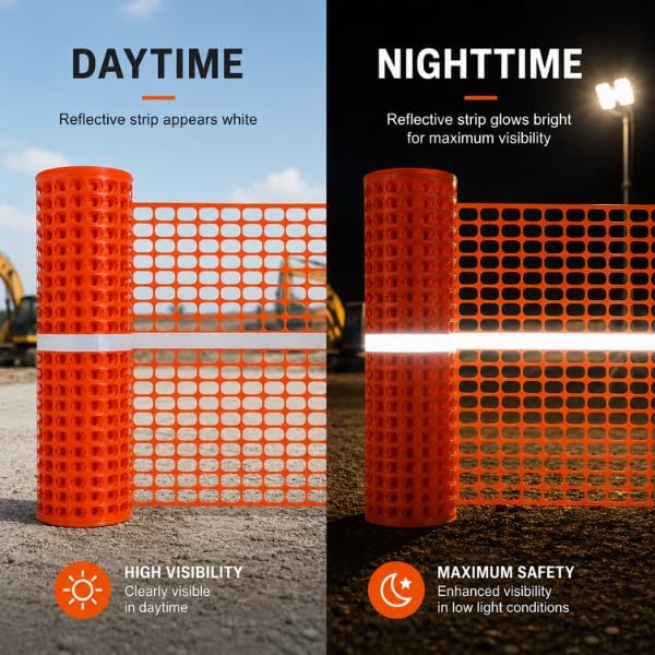 Reflective Plastic Mesh Fence, Night Visible Barrier with Zip Ties, Orange - Image 2