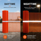 Reflective Plastic Mesh Fence, Night Visible Barrier with Zip Ties, Orange - Image 2