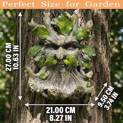 10.3" Whimsical Tree Face Sculpture, Garden Peeker Statue, Outdoor Trunk Tree Huggers Art, Landscape Accent Ornament, Hanging Fairy Elve Figurine for Yard Art, Feeder Decor Wall Mounted Statue - Image 5