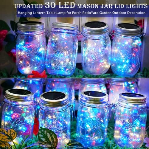 SunKite Solar Mason Jar Lights, 12 Pack 30 LED Waterproof Fairy Firefly Jar Lids String Lights with Hangers(NO Jars), Patio Yard Garden Wedding Decoration - Multicolored2 - Image 2