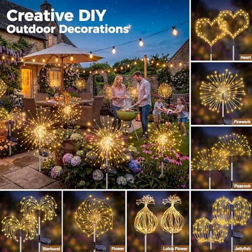 btfarm 6 Pack Solar Garden Lights Outdoor, 8 Modes Firework Lights Outside - Image 3