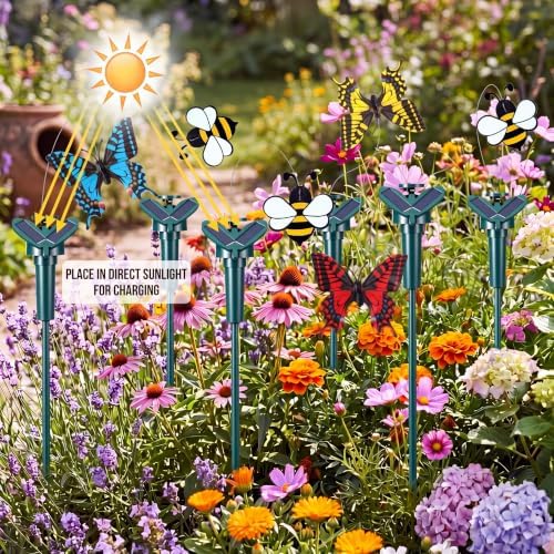 Retisee 6 Pcs Flying Bees Butterflies for Centerpieces Solar Garden Stake - Image 3