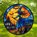 Funny Witch Riding Broom Acrylic Suncatcher - Image 3