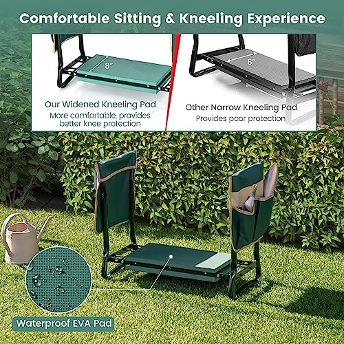 Goplus Garden Kneeler and Seat, Foldable Garden Bench for Kneeling & Sitting, Widened 8" EVA Soft Foam Pad, Heavy-Duty Garden Stool w/ 2 Large Tool Pouches, Gardening Gift for Women Men Seniors - Image 4