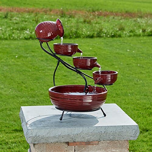 Smart Solar 23941R01 Ceramic Solar Cascade Fountain, Lava Red Finish, Powered by Included Separate Solar Panel, No Operating Costs or Wiring Required Small - Image 2