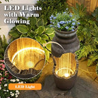 Outdoor Water Feature with Planter, Tiered Cracked Urn Water Fountain with Waterfalls, Garden Fountain with LED Lights for Patio, Yard, Porch and Home Décor, Terracotta Brown - Image 5