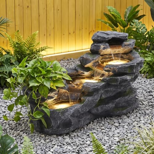 TITIMO 36.6" L Outdoor Water Fountain, 4-Tier Garden Fountain w/LED Lights by TITIMO