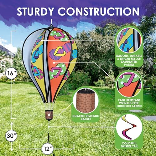 Hot Air Balloon Hanging Garden Spinner 16" - Vibrant Flip Flops in the Sand Design, Weather-Resistant Outdoor Decor, Durable & Lightweight for Patios, Yards, and Gardens - Eye-Catching Wind Spinner - Image 3