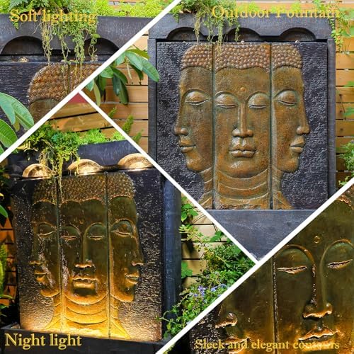 Tankana Zen Buddha Outdoor Fountain - Large Indoor Water Fountains Waterfall with Planting Groove Wall Water Feature for Garden Patio Backyard Deck Lawn Home Decor, 45 inchesTall, Gold - Image 5