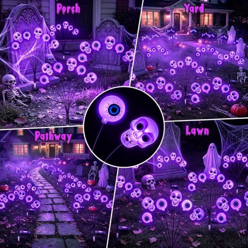 6 Pack Halloween Decorations Outdoor Solar Scary Eyeball Lights (Purple) - Image 2