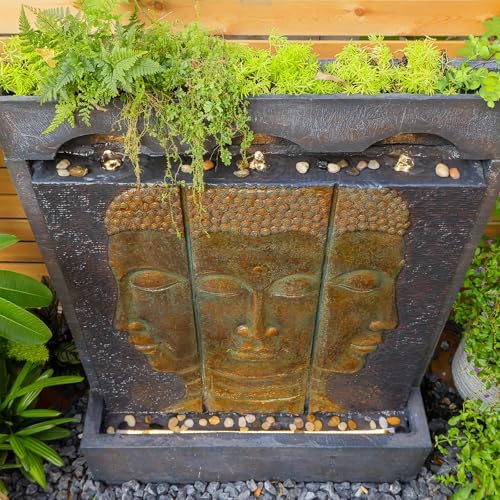 Tankana Zen Buddha Outdoor Fountain - Large Indoor Water Fountains Waterfall with Planting Groove Wall Water Feature for Garden Patio Backyard Deck Lawn Home Decor, 45 inchesTall, Gold - Image 6