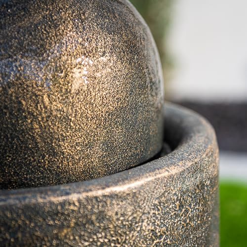 XBrand 25.98" H Bronze Round Stone Indoor/Outdoor Modern Sphere Water Fountain w/LED Lights – Ball Bubbling Fountain Décor for Garden, Patio, or Tabletop - Image 3