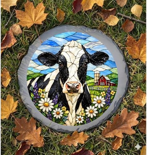 Magnolia Garden 10-Inch Holstein Cow - Faux Stained Glass Farmhouse Meadow Garden Stone, Weather-Resistant Resin Pathway Accent, Rustic Country Red Barn Outdoor Yard Decor & Walkway Plaque - Image 6