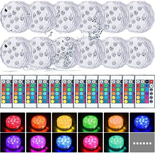 Mudder 12 Pack Submersible LED Lights with Remote 2.8" Hot Tub Lights Waterproof Pool Underwater LED Light Battery Operated Bathtub Lamp 16 Color Changing Lamp for Pool Pond Vase Aquarium Decoration by Mudder