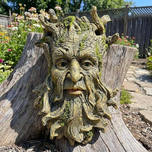 10.3" Whimsical Tree Face Sculpture, Garden Peeker Statue, Outdoor Trunk Tree Huggers Art, Landscape Accent Ornament, Hanging Fairy Elve Figurine for Yard Art, Trees Decor Wall Mounted Statues by EuirostWelcometovisit