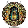 Stained Glass Window Hanging Moroccan Lantern and Orange Floral Mandala Sun Catchers Mediterranean Boho Art Glass Suncatchers for Home Porch Garden Indoor & Outdoor Decor (9.8x9.8 in) by Unknown