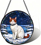 Stained Glass Window Hanging Turkish Van Cat Suncatcher Gifts for Mom 9.8" by Unknown