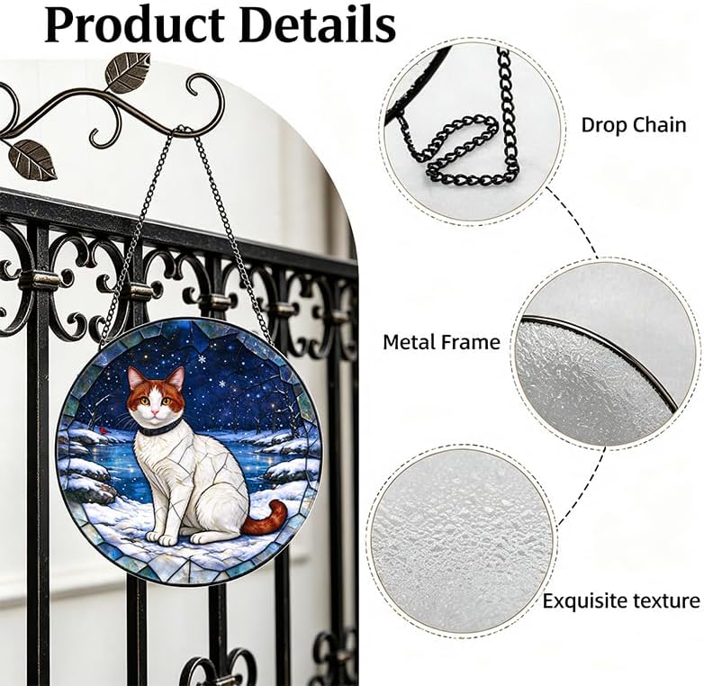 Stained Glass Window Hanging Turkish Van Cat Suncatcher Gifts for Mom 9.8" - Image 3