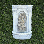 XBrand 30.3" Solar Outdoor Wall Water Fountain with Gold Flower Maiden Statue, Cascading Antique Stone Design, Garden & Patio Waterfall Feature, Polyresin Construction, Cream White - Image 3