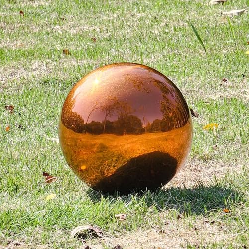 Stainless Steel Gazing Globe Mirror Ball, Decorative Gazing Balls for Garden, Reflective Smooth Garden Ball Sphere for Outdoor Yard Decoration (Orange, Dia: 8 inch) - Image 4