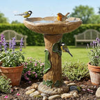 SunJet 24” High x 19” Diameter Outdoor Bird Bath with Tree Stump Leaf Design - Fibre Reinforced Concrete Birdbaths for Garden, Patio, Yard, Lawn Décor - Image 2